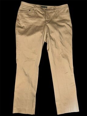 Lauren Ralph Lauren Khaki Chino Pants Size 12 Tan Stretch Straight Leg Ankle